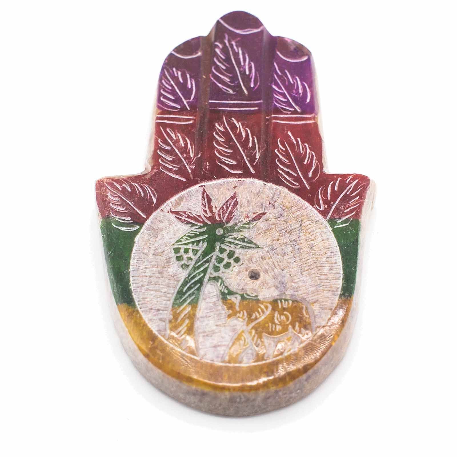 Porte-encens Hamsa en stéatite 9 x 6 cm – Éléphant et Palme