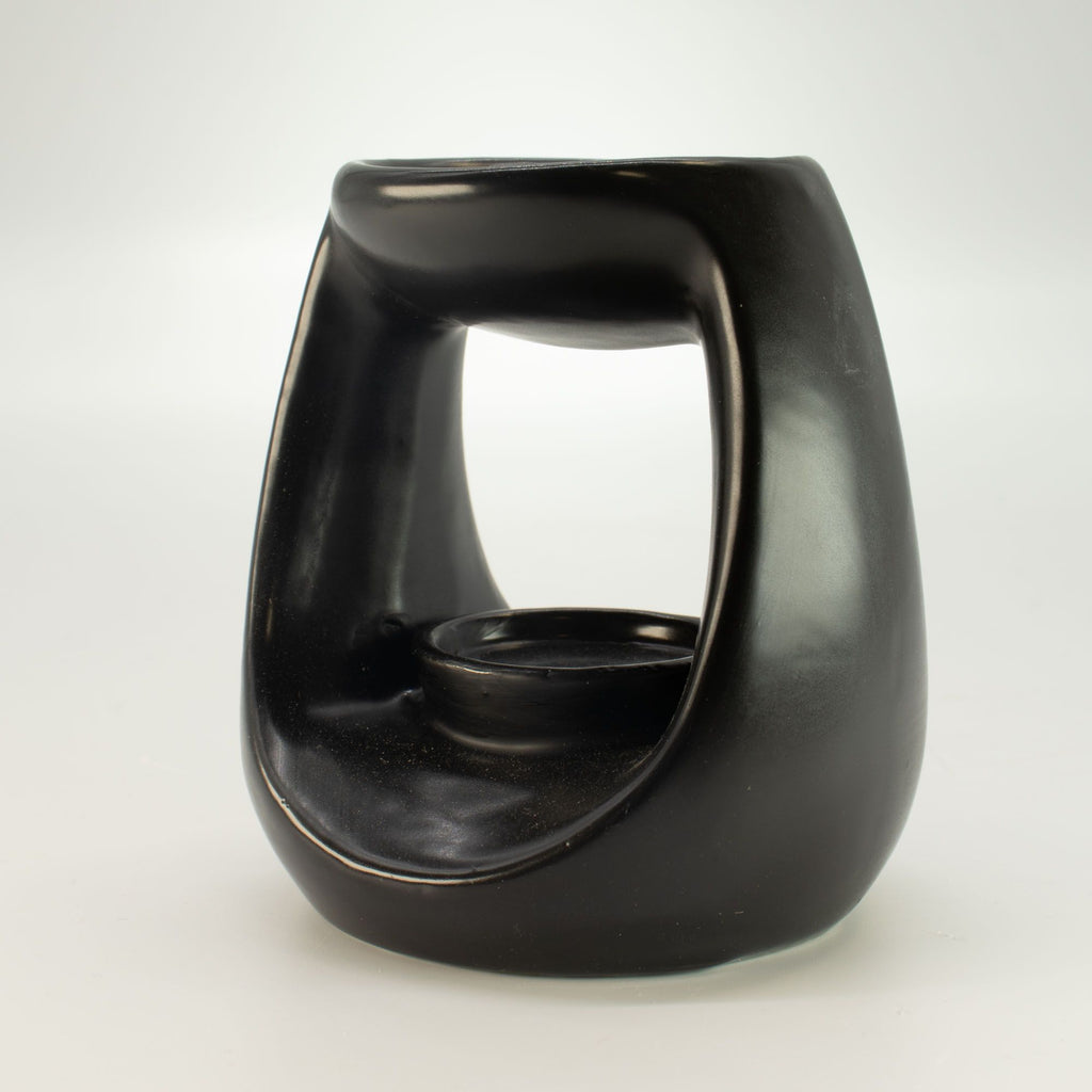 Brûleur à huile Zen en céramique - Grand galet ovale - Noir mat