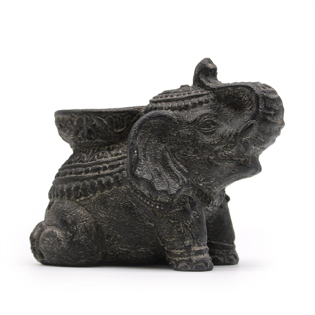 Éléphant décoratif Porte-Encens et Bougeoir – Finition Noir Antique