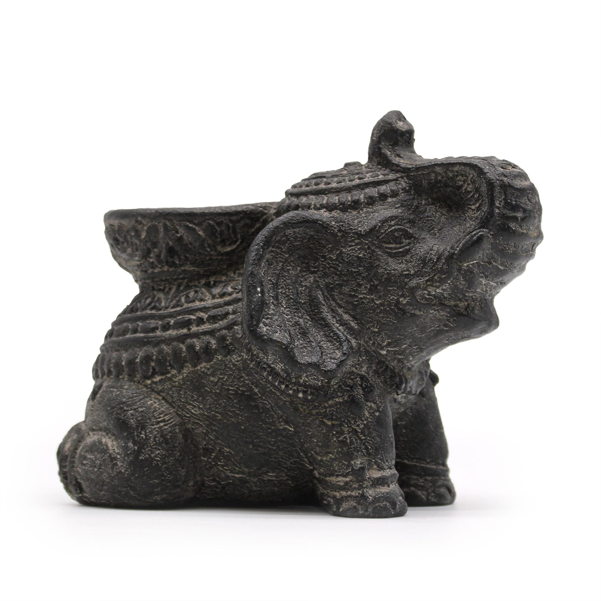 Éléphant décoratif Porte-Encens et Bougeoir – Finition Noir Antique