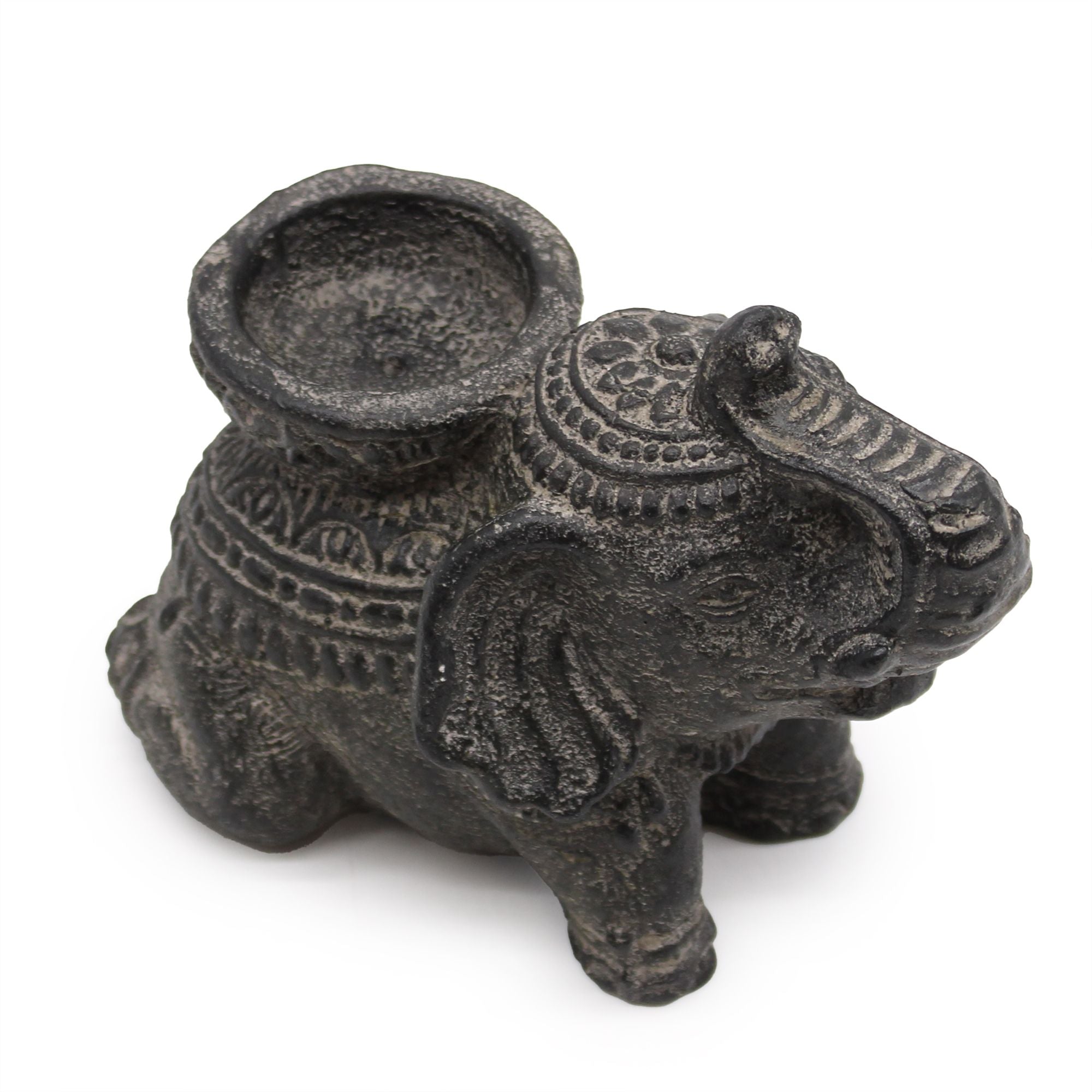 Éléphant décoratif Porte-Encens et Bougeoir – Finition Noir Antique