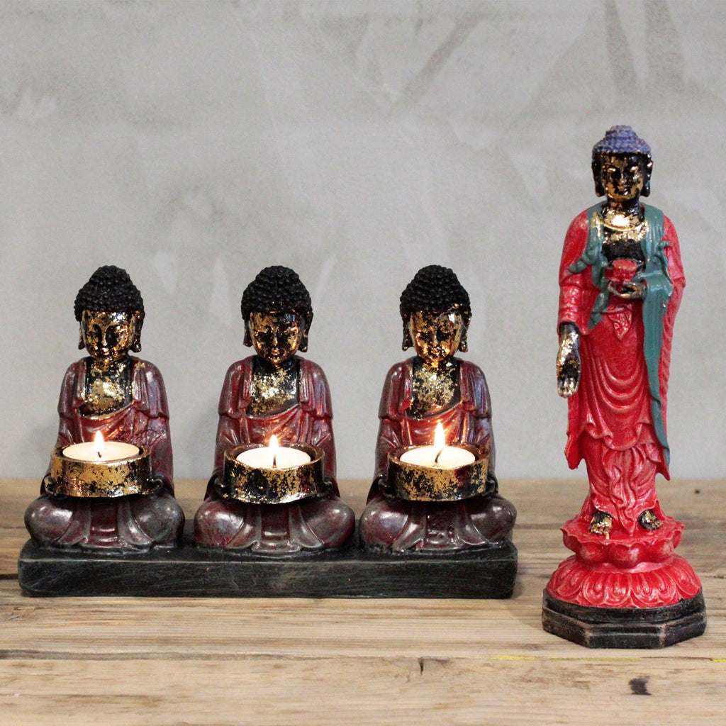 Bouddha ancien – Porte‑bougie des trois dévots