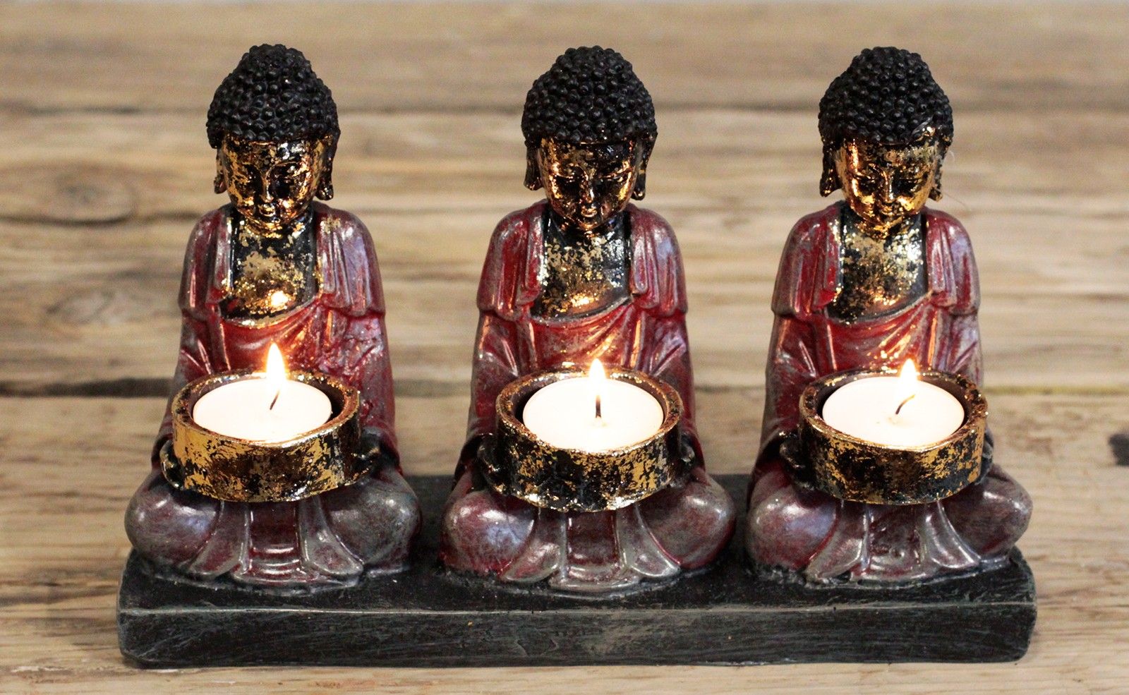 Bouddha ancien – Porte‑bougie des trois dévots