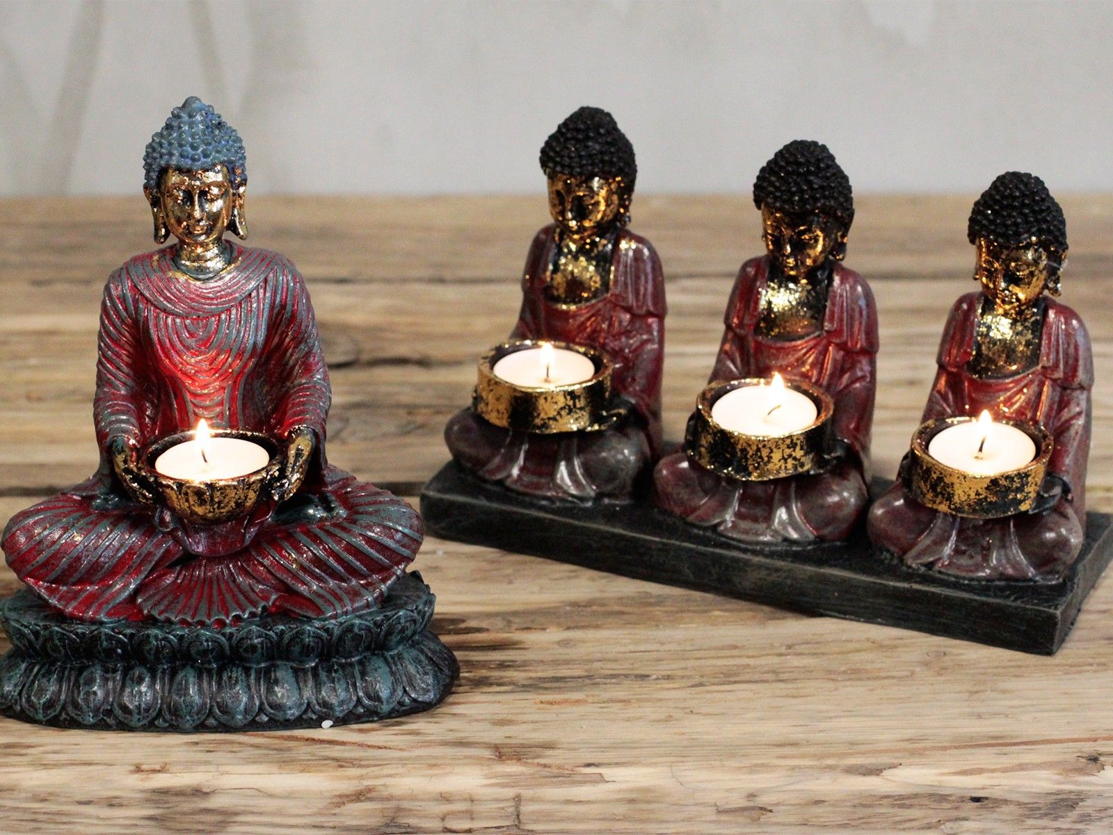 Bouddha ancien – Porte‑bougie des trois dévots