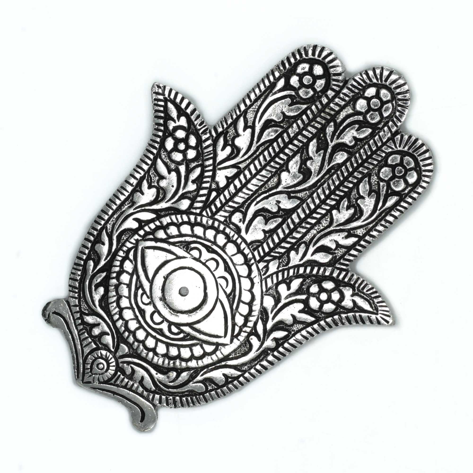 Porte encens  Main de Fatma en aluminium poli – 14 cm